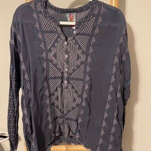 Johnny Was Ravenna Tonal GeEmbroidered Button-Front Top - Small